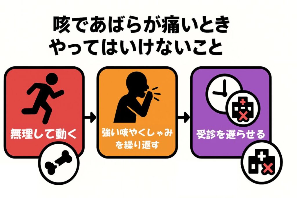 咳であばらが痛いときにやってはいけない行動を示す図