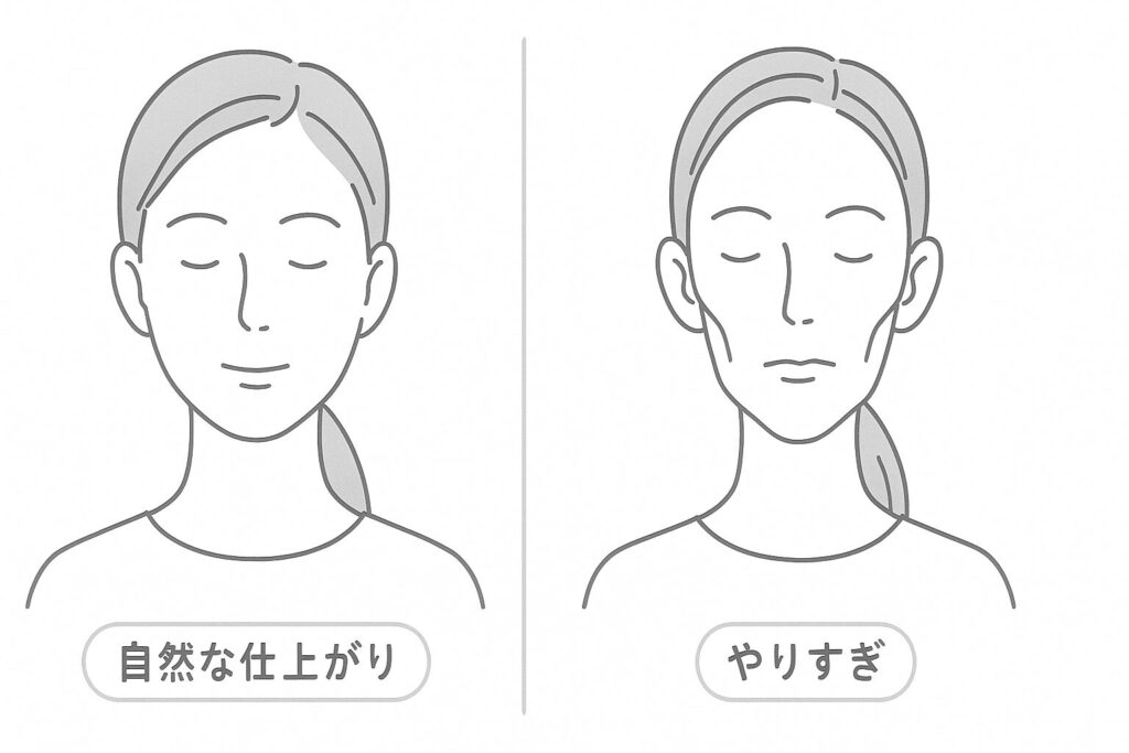 エラボトックスの自然な仕上がりとやりすぎの顔の比較イラスト