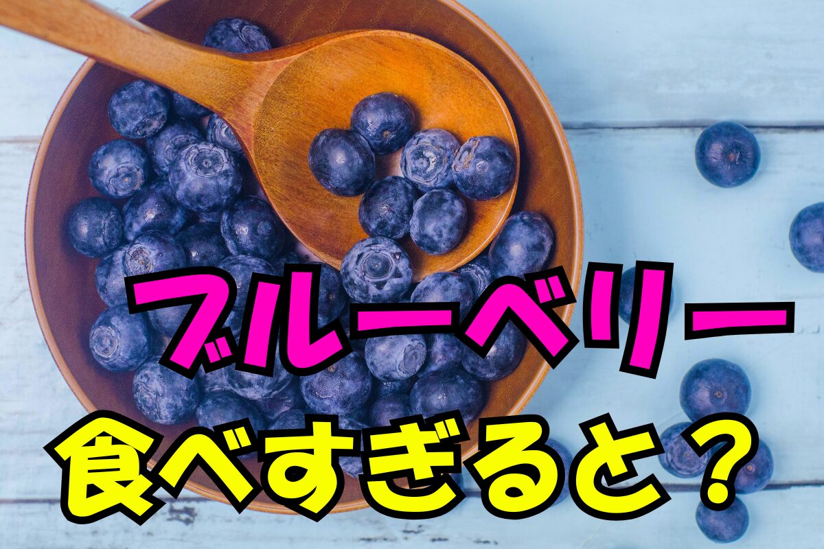 ブルーベリーを食べすぎるとどうなる？木のスプーンとボウルに入ったブルーベリーの写真
