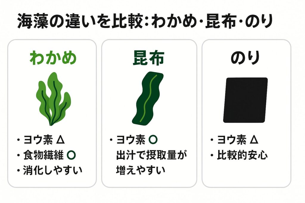 わかめ・昆布・のりの違いを比較した図解